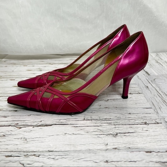 STUART WEITZMAN Hot Pink Mesh Pumps | Fuchsia High Heels - Picture 4 of 14